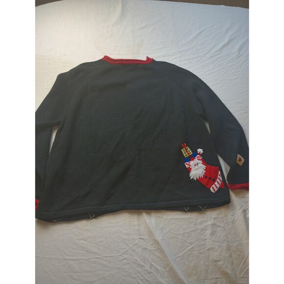 Tiara International Ugly Christmas Sweater Cardigan Santa Embroidered XL - Picture 5 of 6